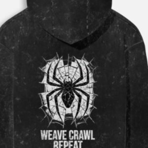 Weave Crawl Repeat Acid Wash Hoodie Black - detail