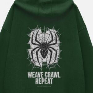 Weave Crawl Repeat Oversized Hoodie Bottle Green - detail
